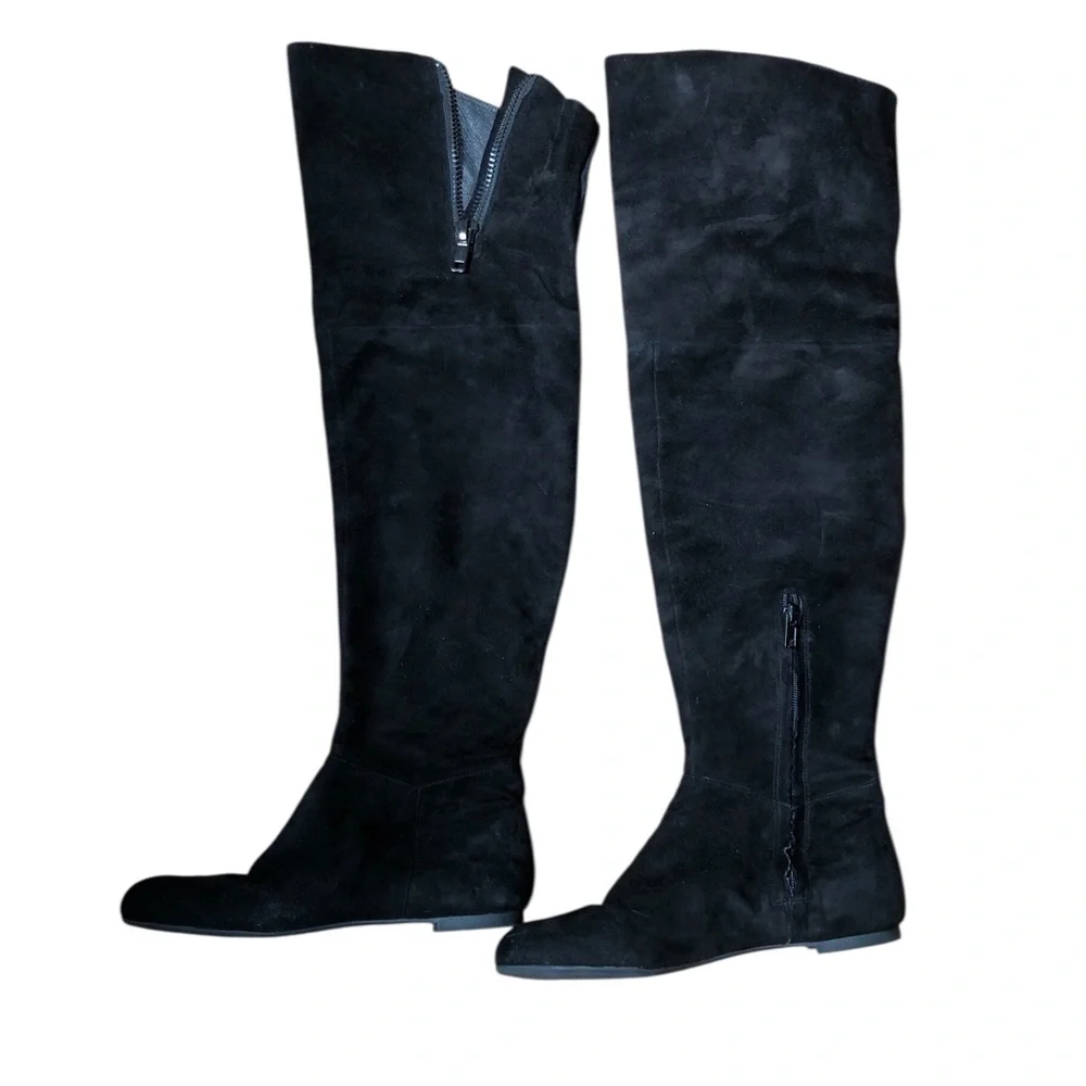 Sam Edelman Women’s Flat Black Over-the-Knee Suede Boots with Half Zipper 7.5
